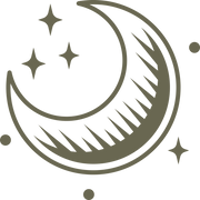 Crescent moon with radiating lines, surrounded by small stars and dots for a celestial design.