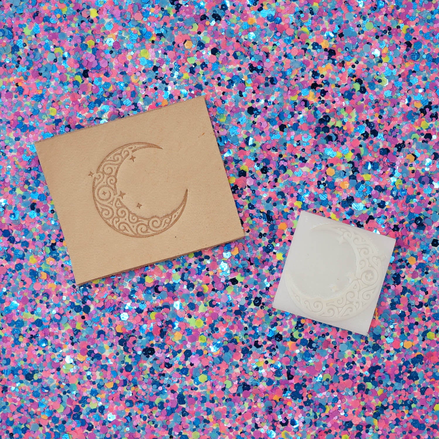 Ornate Moon and Stars Delrin Leather Stamp