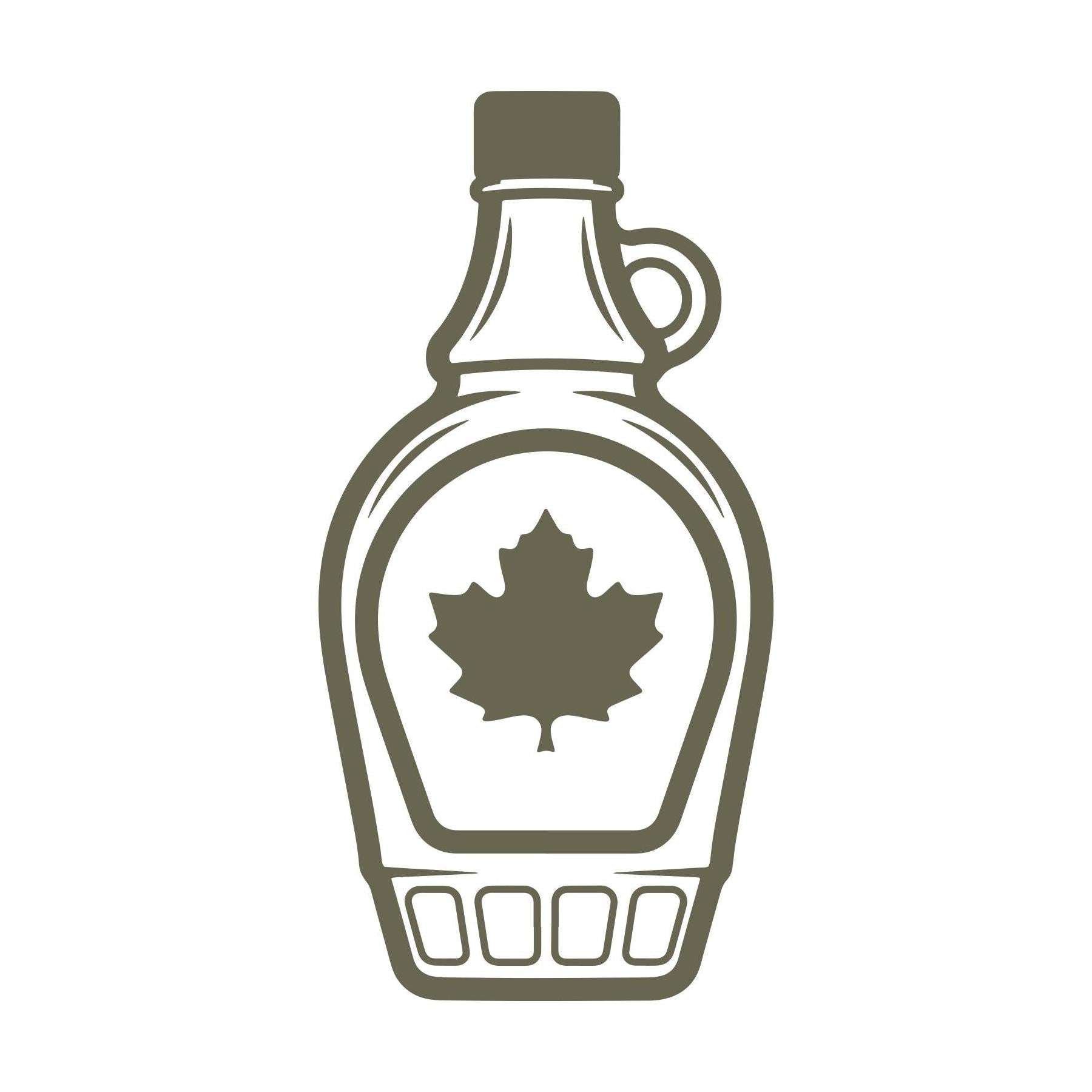 Delrin leather stamp design of a maple syrup bottle featuring a bold maple leaf—perfect for food, Canada, or cabin-themed leather projects.