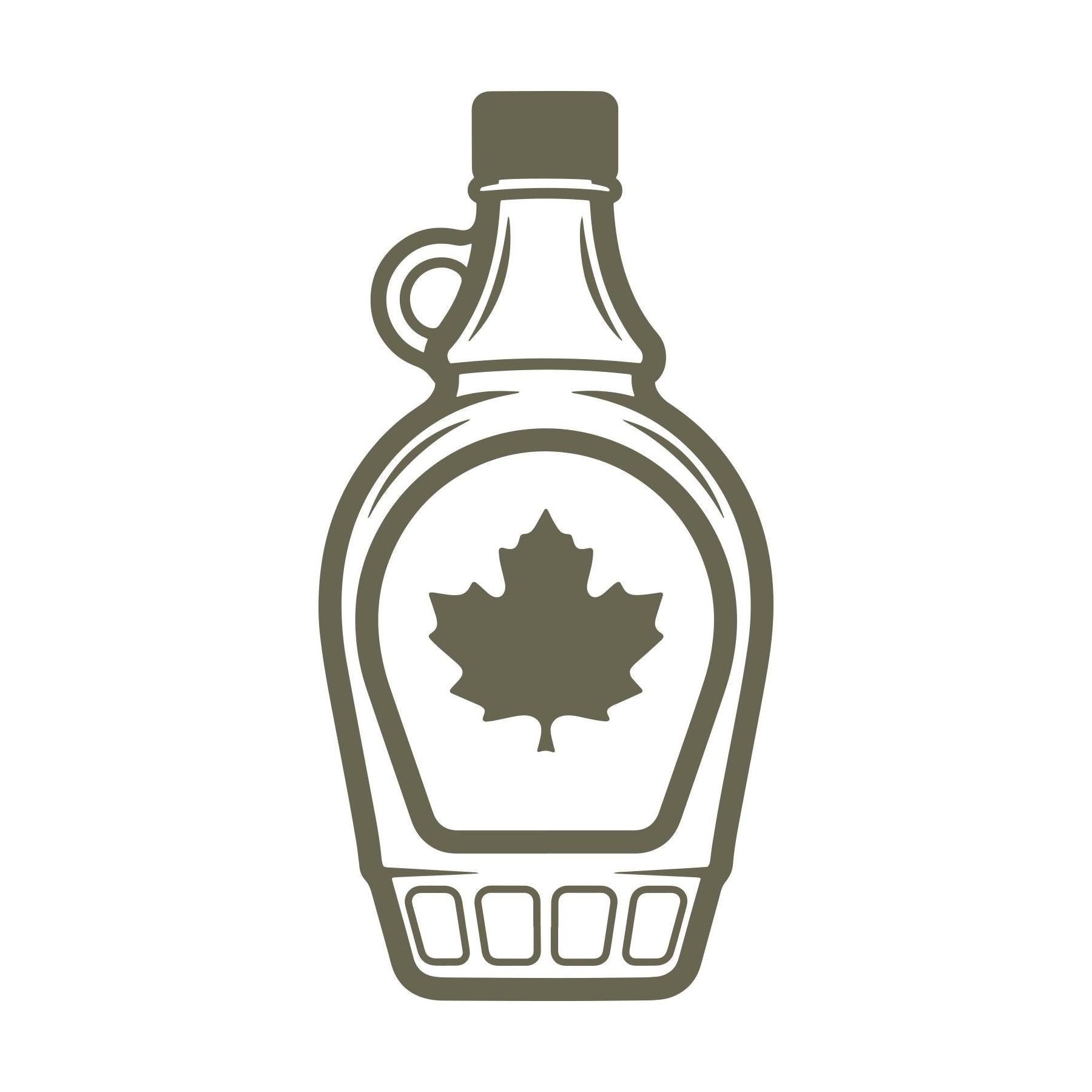 Delrin leather stamp design of a maple syrup bottle featuring a bold maple leaf—perfect for food, Canada, or cabin-themed leather projects.