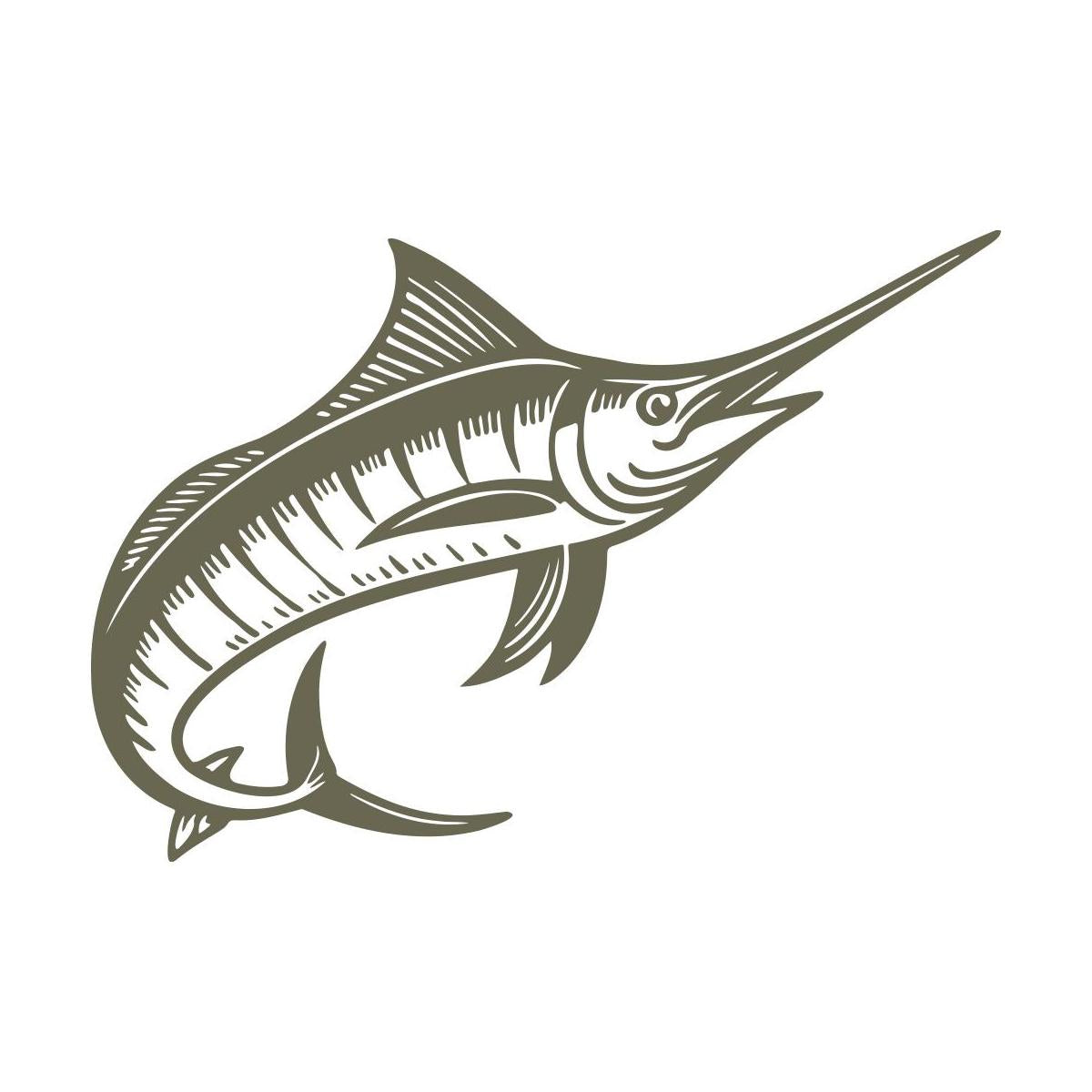 Delrin leather stamp with a detailed swordfish design, perfect for fishing and ocean-themed leatherworking projects.