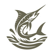 Delrin leather stamp with a jumping marlin design, perfect for fishing and ocean-themed leatherworking projects.