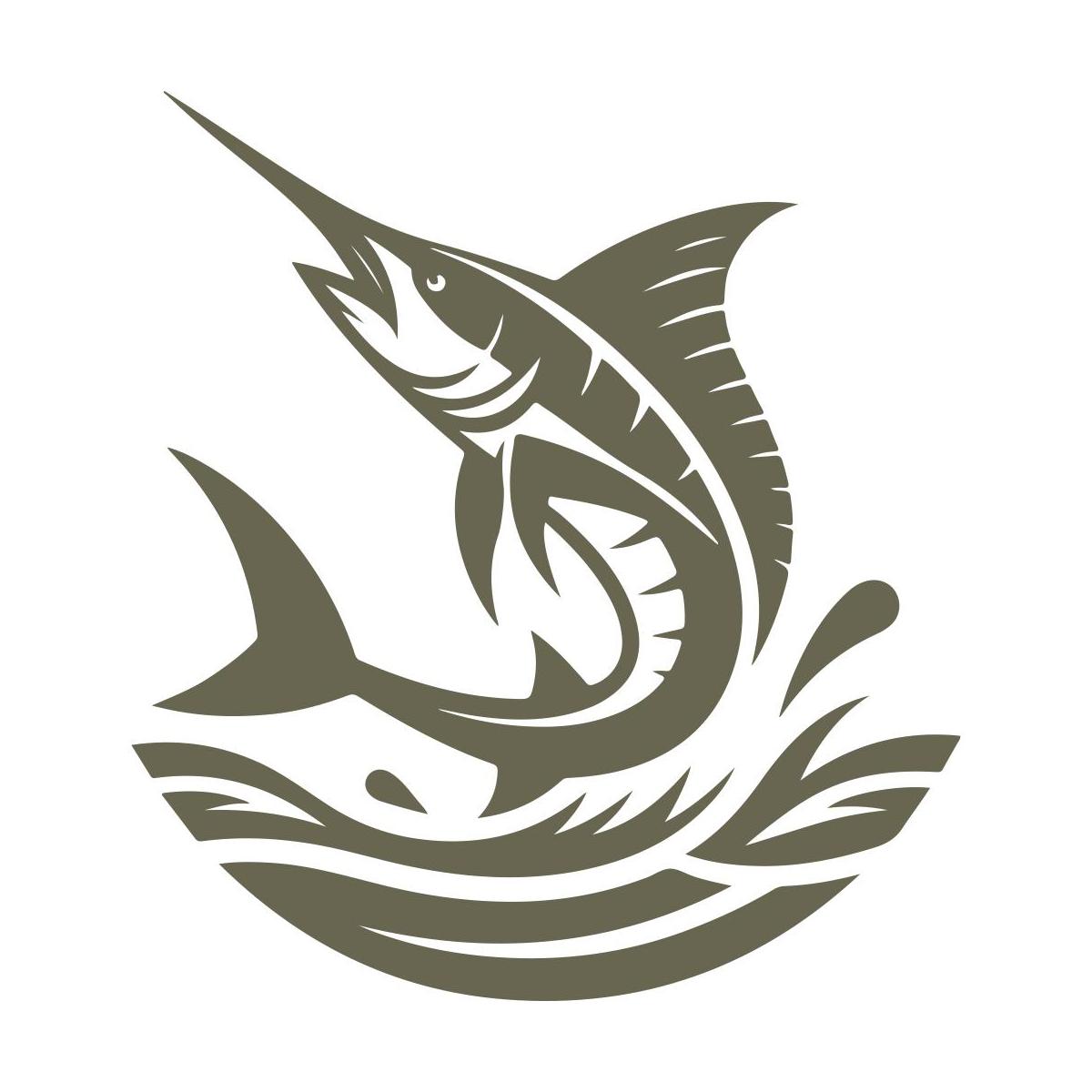 Delrin leather stamp with a jumping marlin design, perfect for fishing and ocean-themed leatherworking projects.