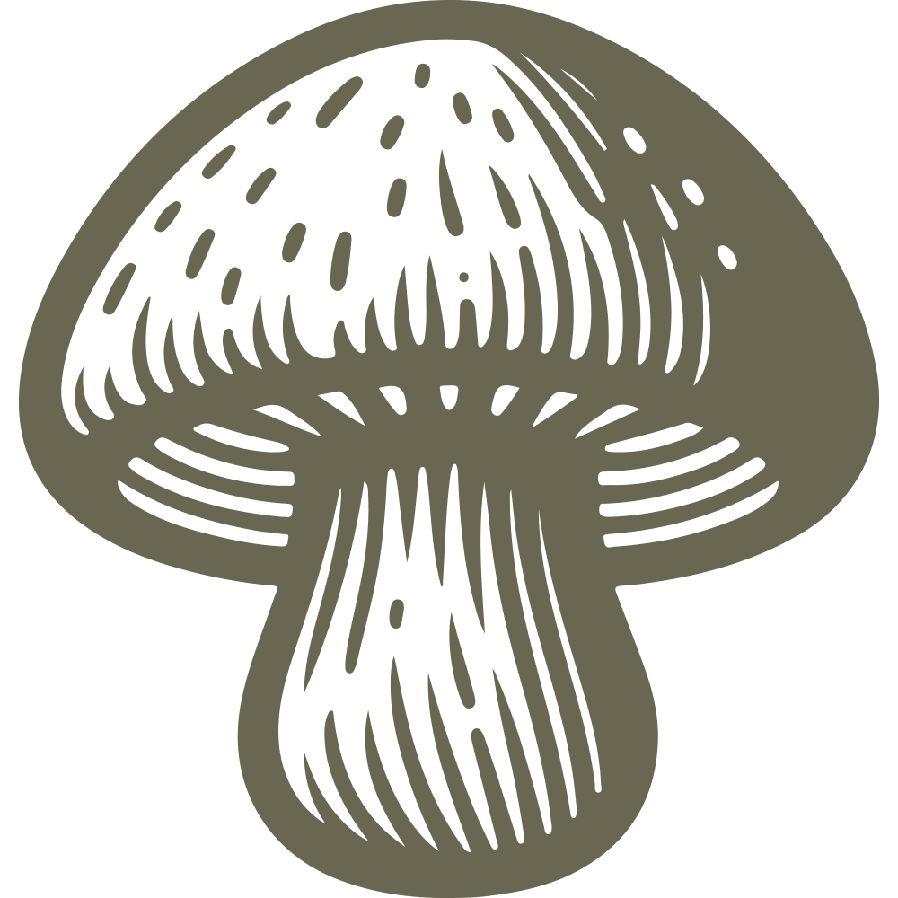 Detailed mushroom design with a rounded cap and textured stem, ideal for nature-themed stamps.