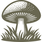 Detailed mushroom design with a speckled cap and grass, ideal for nature-themed leather stamping.