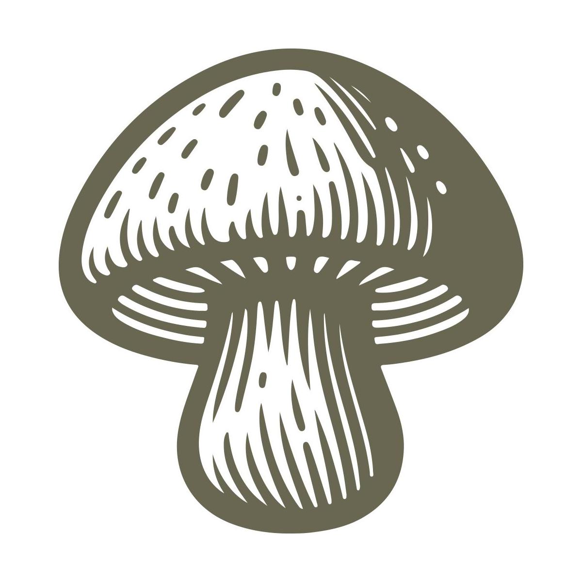 Detailed mushroom design with a rounded cap and textured stem, ideal for nature-themed stamps.