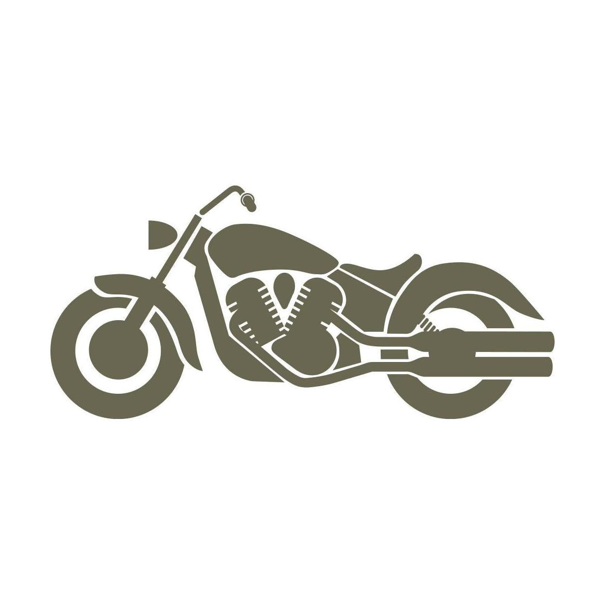 Silhouette illustration of a cruiser-style motorcycle with low seat and extended front fork, designed for use as a Delrin leather stamp.