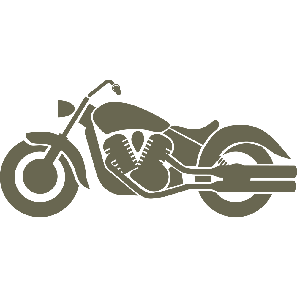 Silhouette illustration of a cruiser-style motorcycle with low seat and extended front fork, designed for use as a Delrin leather stamp.
