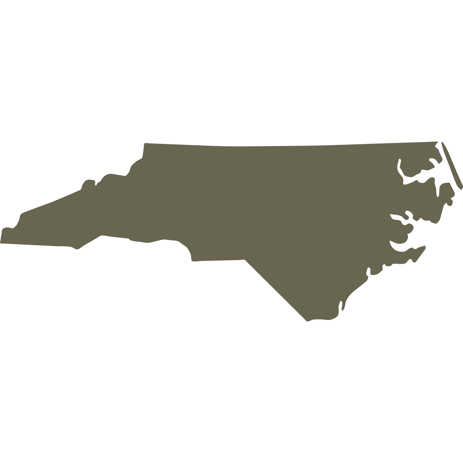 Delrin leather stamp design of the state of North Carolina, shown as a clean silhouette outline for regional or travel-themed projects.