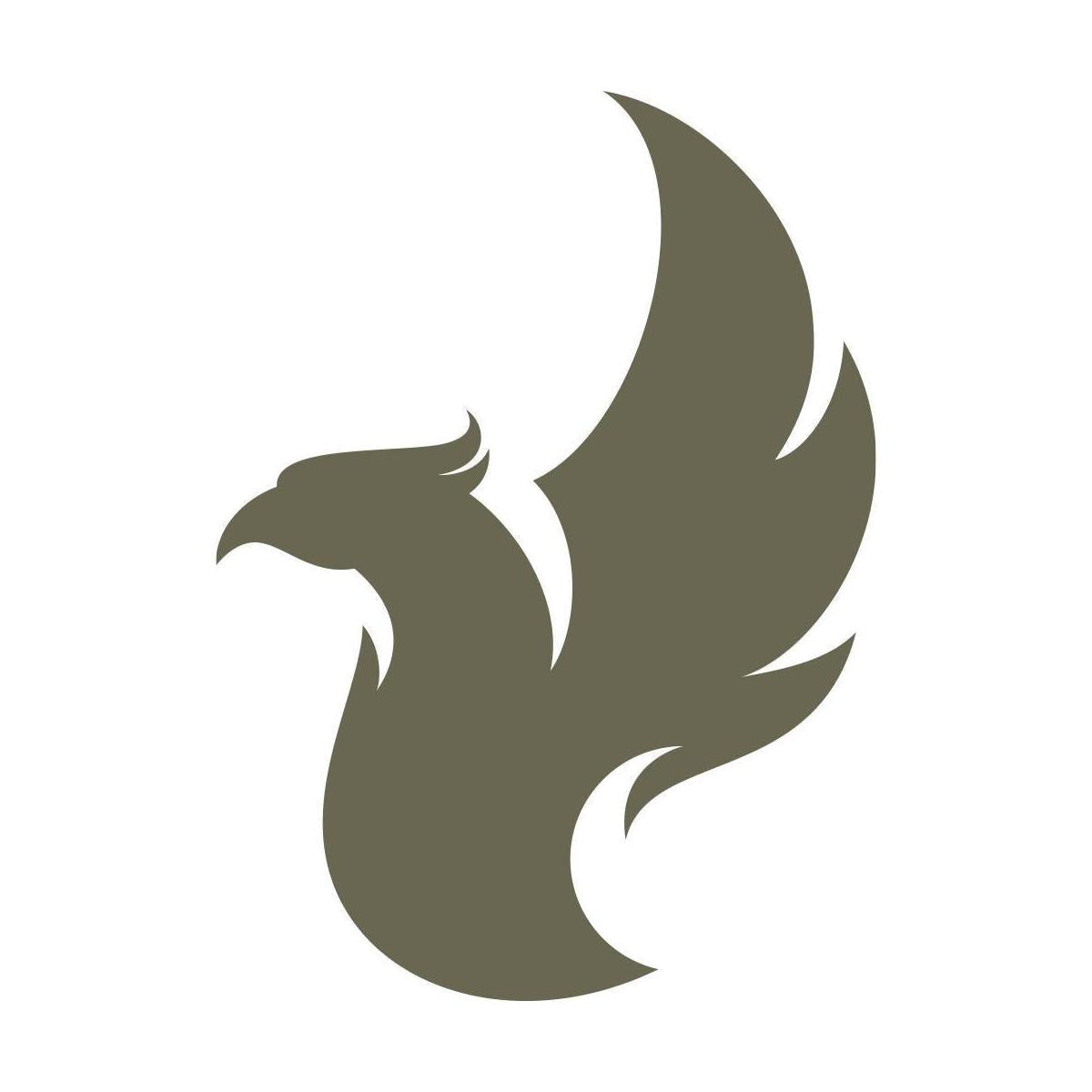 Stylized phoenix silhouette with sweeping wings and flowing curves, designed for a Delrin leather stamp.