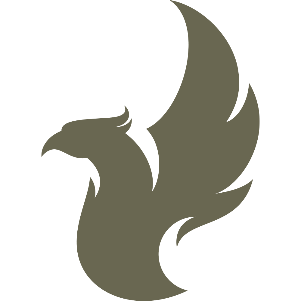 Stylized phoenix silhouette with sweeping wings and flowing curves, designed for a Delrin leather stamp.