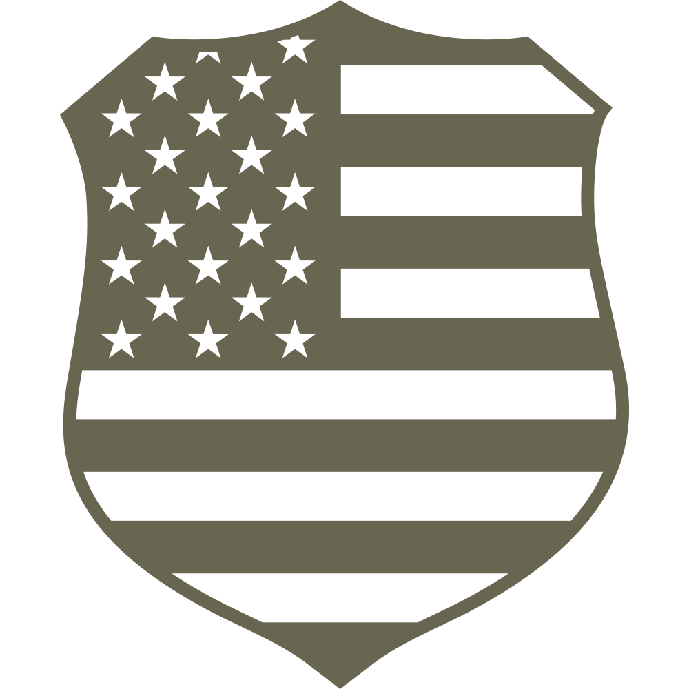 Patriotic police badge design featuring the American flag, with stars and stripes integrated into the classic law enforcement shield shape.