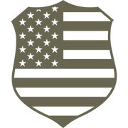 Patriotic police badge design featuring the American flag, with stars and stripes integrated into the classic law enforcement shield shape.