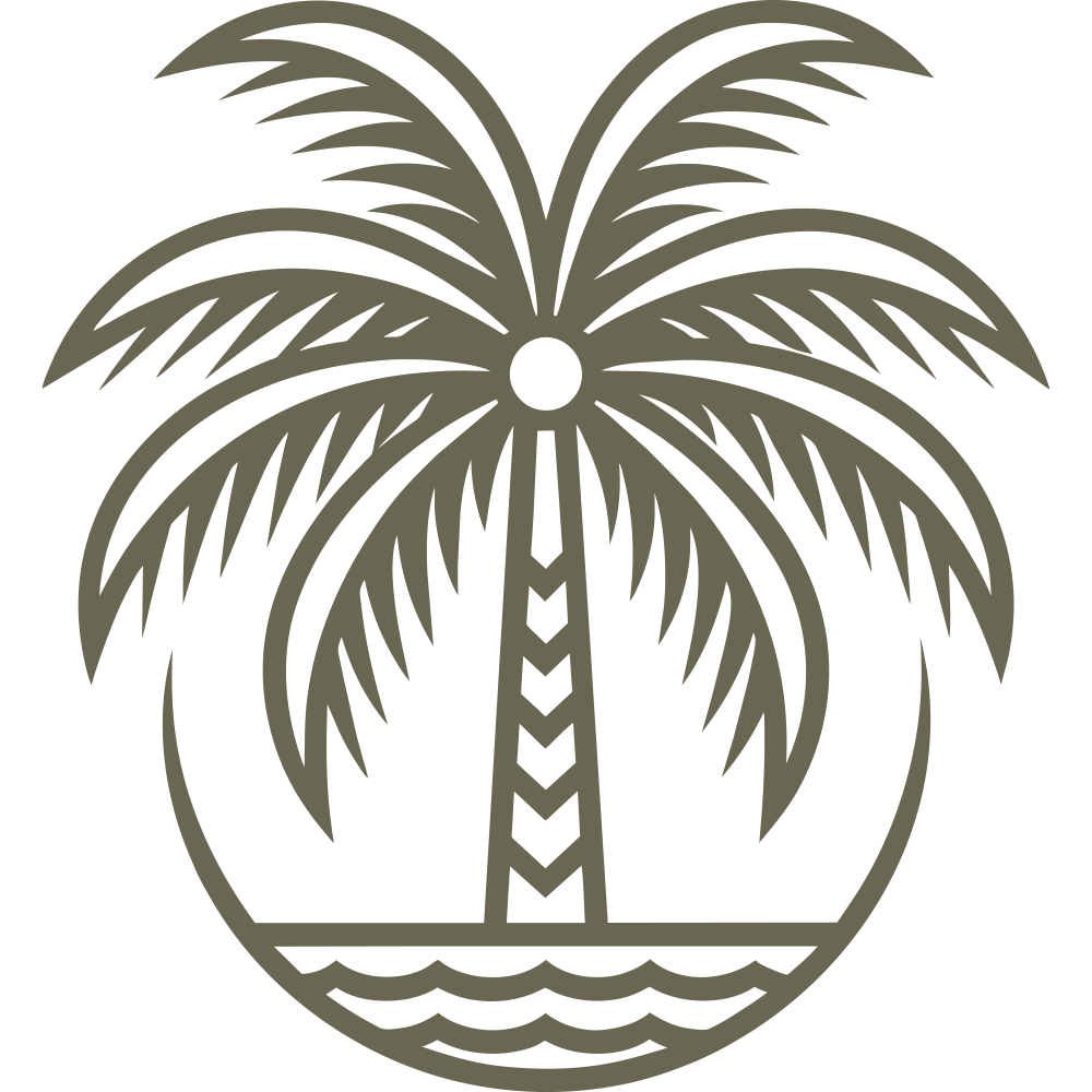 Delrin leather stamp with a palm tree and ocean design, perfect for tropical and beach-themed leatherworking projects.