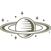 Stylized planet with rings surrounded by small stars, perfect for space-themed leather stamping.