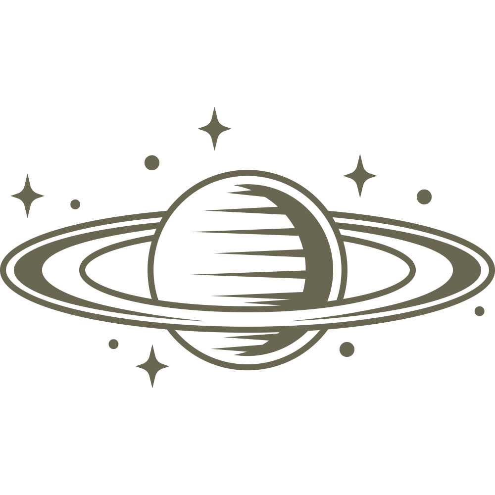 Stylized planet with rings surrounded by small stars, perfect for space-themed leather stamping.