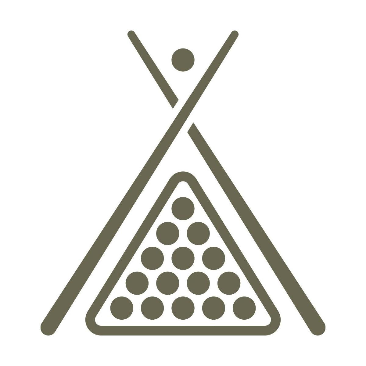 Minimalist billiards design featuring a racked triangle of pool balls with crossed cues, ideal for bar and game room themes.