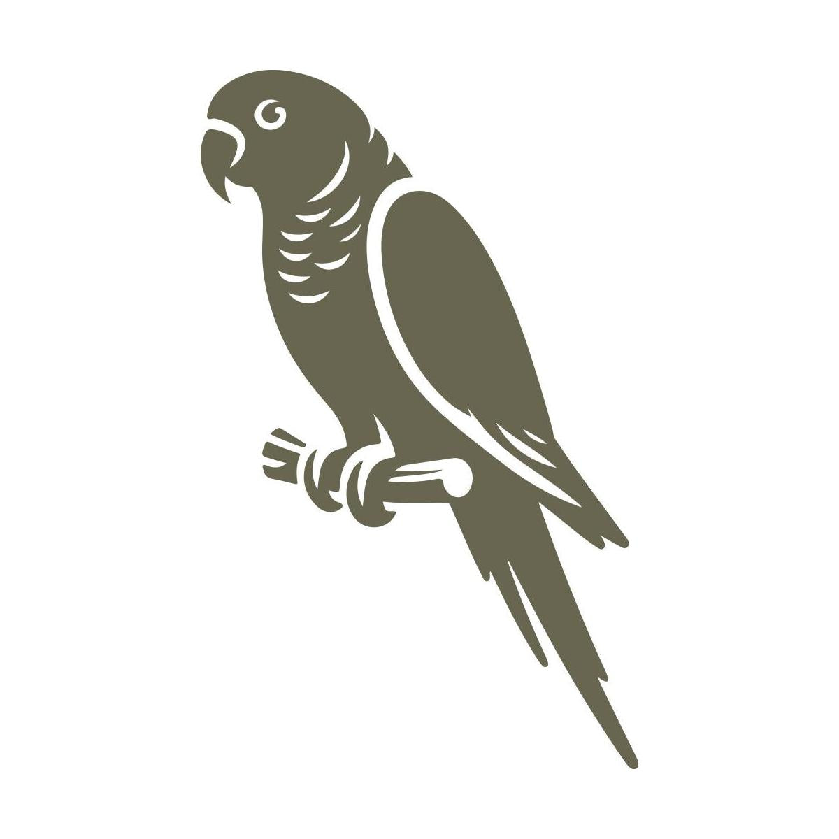 Clean parrot design perched on a branch with bold lines and tropical flair—perfect for bird-themed leather projects or beachy accessories.