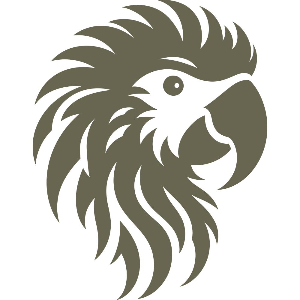 Bold parrot head outline with stylized feathers and sharp beak—perfect for Delrin leather stamps used in tropical, exotic, or statement leathercraft.