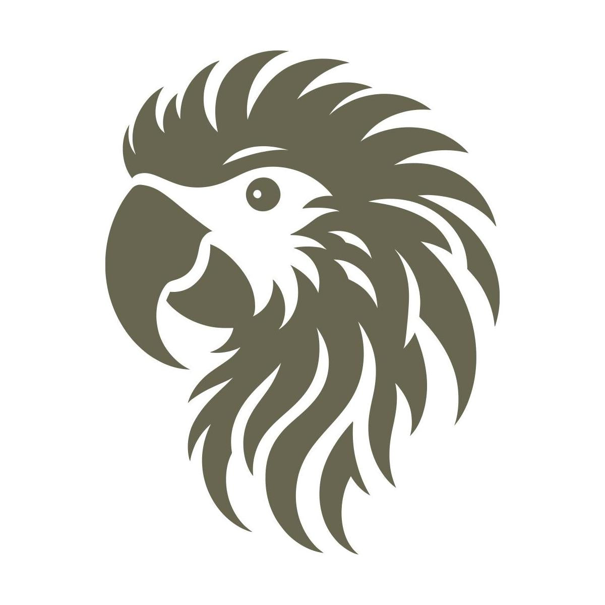 Bold parrot head outline with stylized feathers and sharp beak—perfect for Delrin leather stamps used in tropical, exotic, or statement leathercraft.