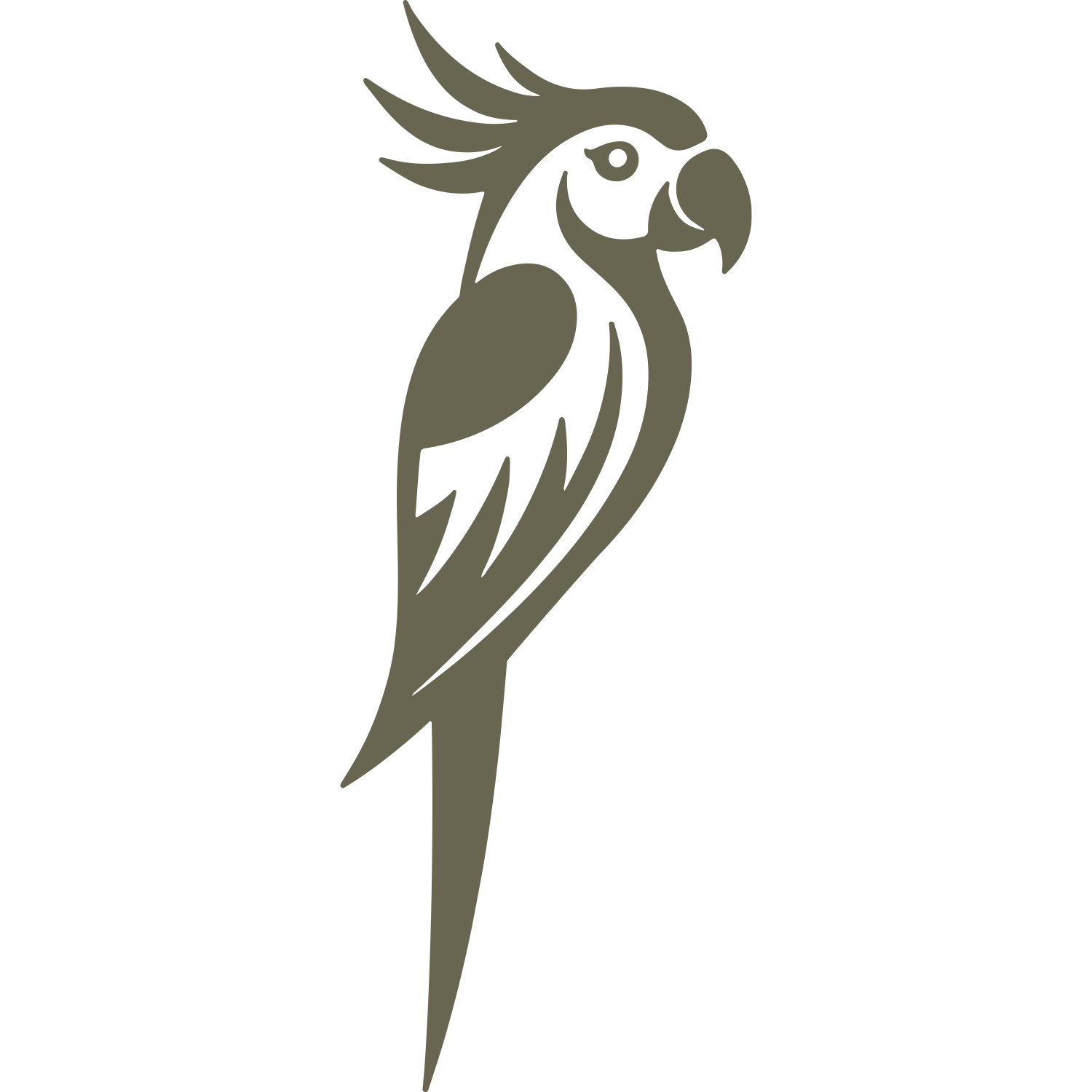 Delrin leather stamp design featuring a stylized parrot perched with flowing feathers.