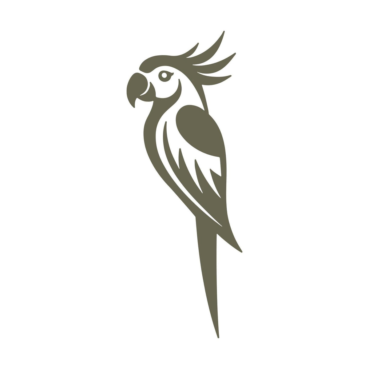 Delrin leather stamp design featuring a stylized parrot perched with flowing feathers.