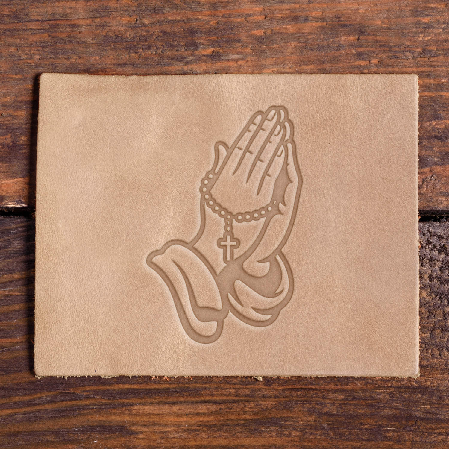 Praying Hands with Rosary Delrin Leather Stamp