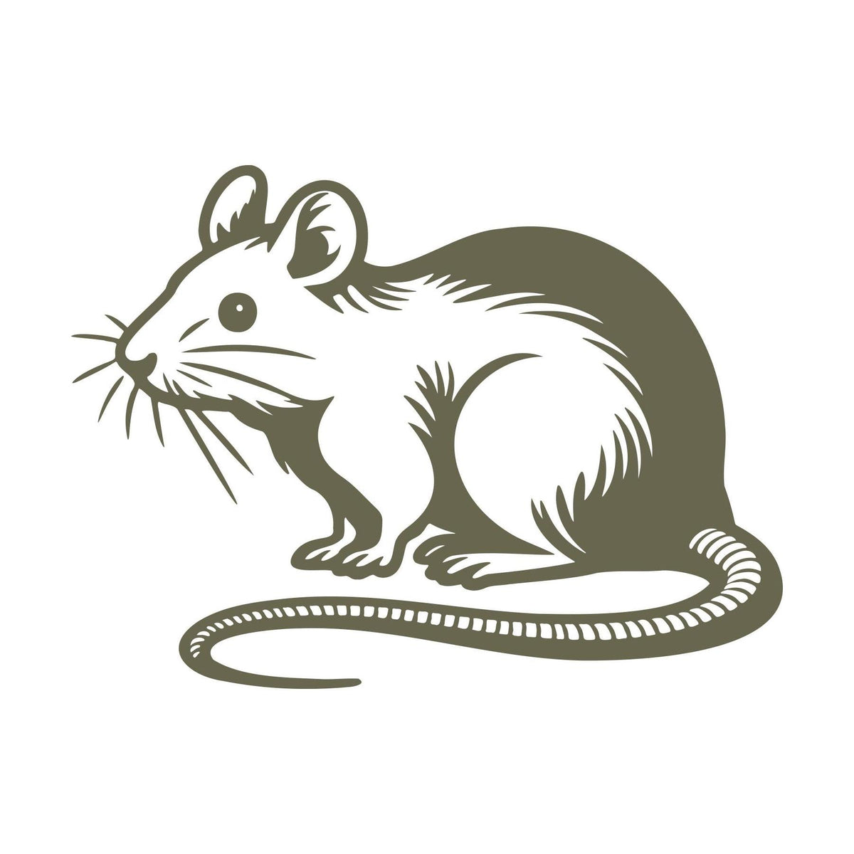 Delrin leather stamp design of a mouse with whiskers and a curled tail.
