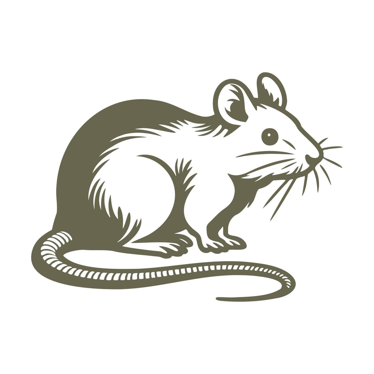 Delrin leather stamp design of a mouse with whiskers and a curled tail.