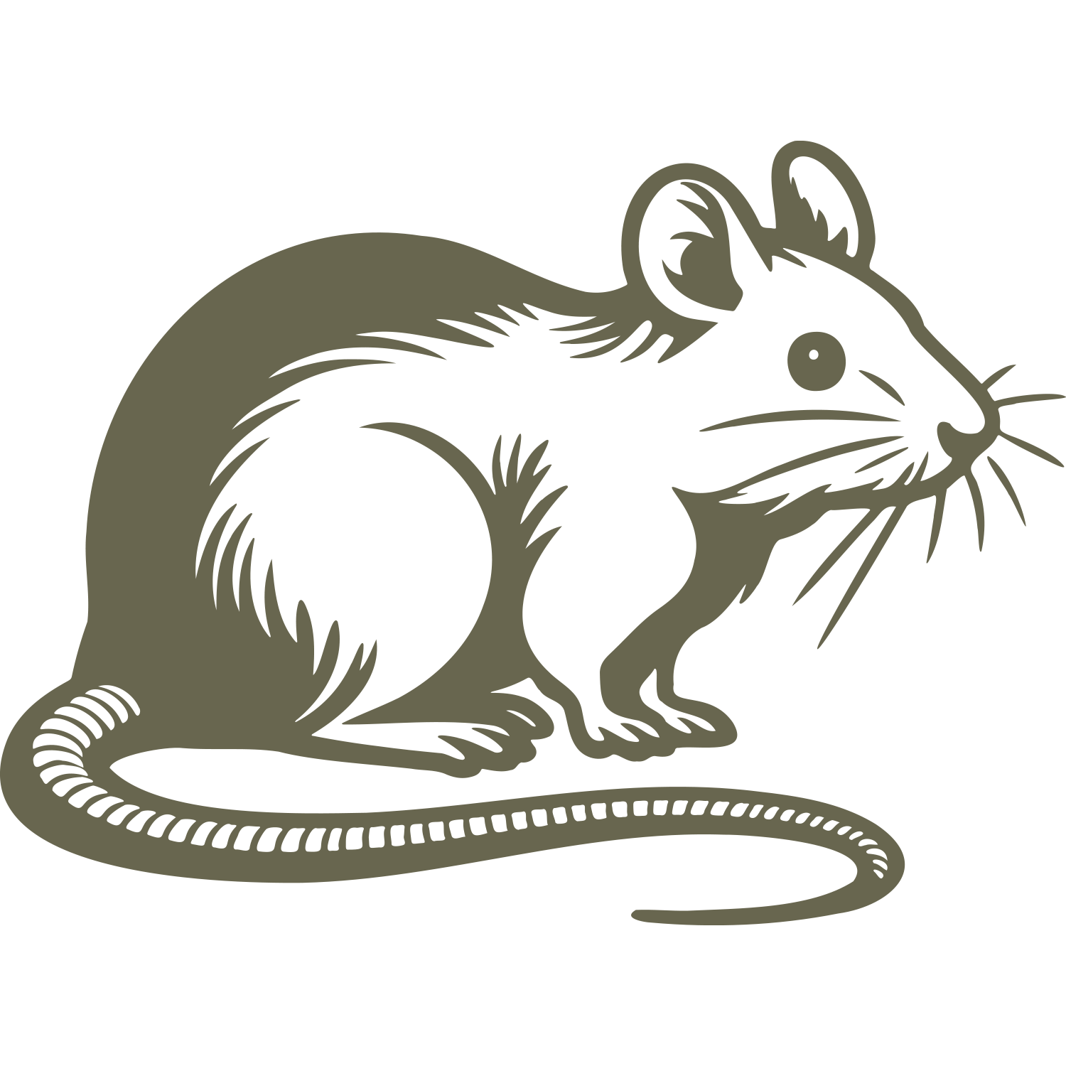 Delrin leather stamp design of a mouse with whiskers and a curled tail.
