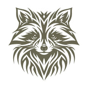 Delrin leather stamp with a stylized raccoon face design, perfect for wildlife and nature-themed leatherworking projects.