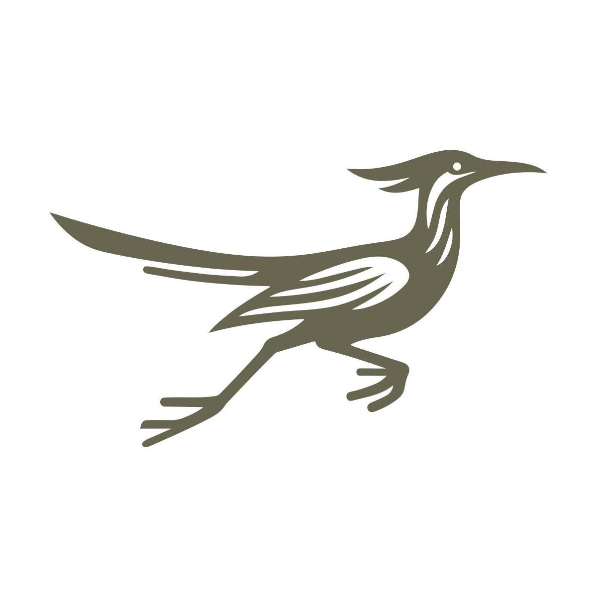 Stylized roadrunner silhouette in motion, with sweeping tail and crest—ideal for Delrin leather stamps used in Southwestern or desert-themed leathercraft.