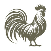 Detailed rooster silhouette with flowing tail feathers and proud stance—ideal for farm-themed leatherwork, kitchen decor, or rustic gifts.
