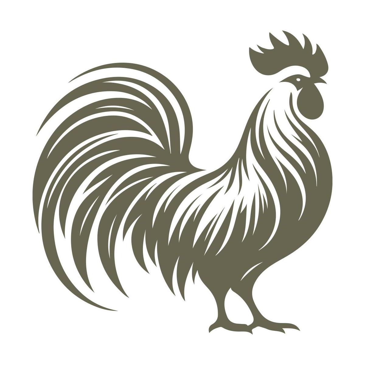 Detailed rooster silhouette with flowing tail feathers and proud stance—ideal for farm-themed leatherwork, kitchen decor, or rustic gifts.