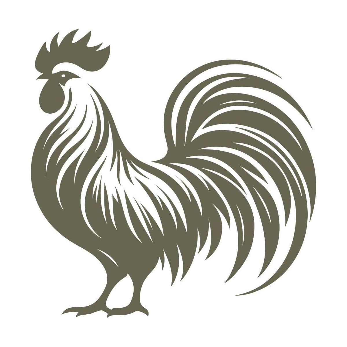 Detailed rooster silhouette with flowing tail feathers and proud stance—ideal for farm-themed leatherwork, kitchen decor, or rustic gifts.