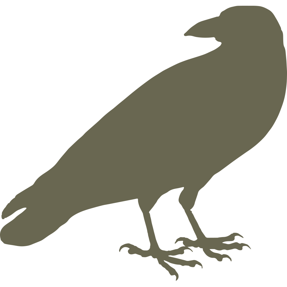 Silhouette of a bird standing with its head turned slightly to the right. The bird appears to have a robust body, a thick neck, and a strong beak, suggesting it may be the Raven Delrin Leather Stamp.