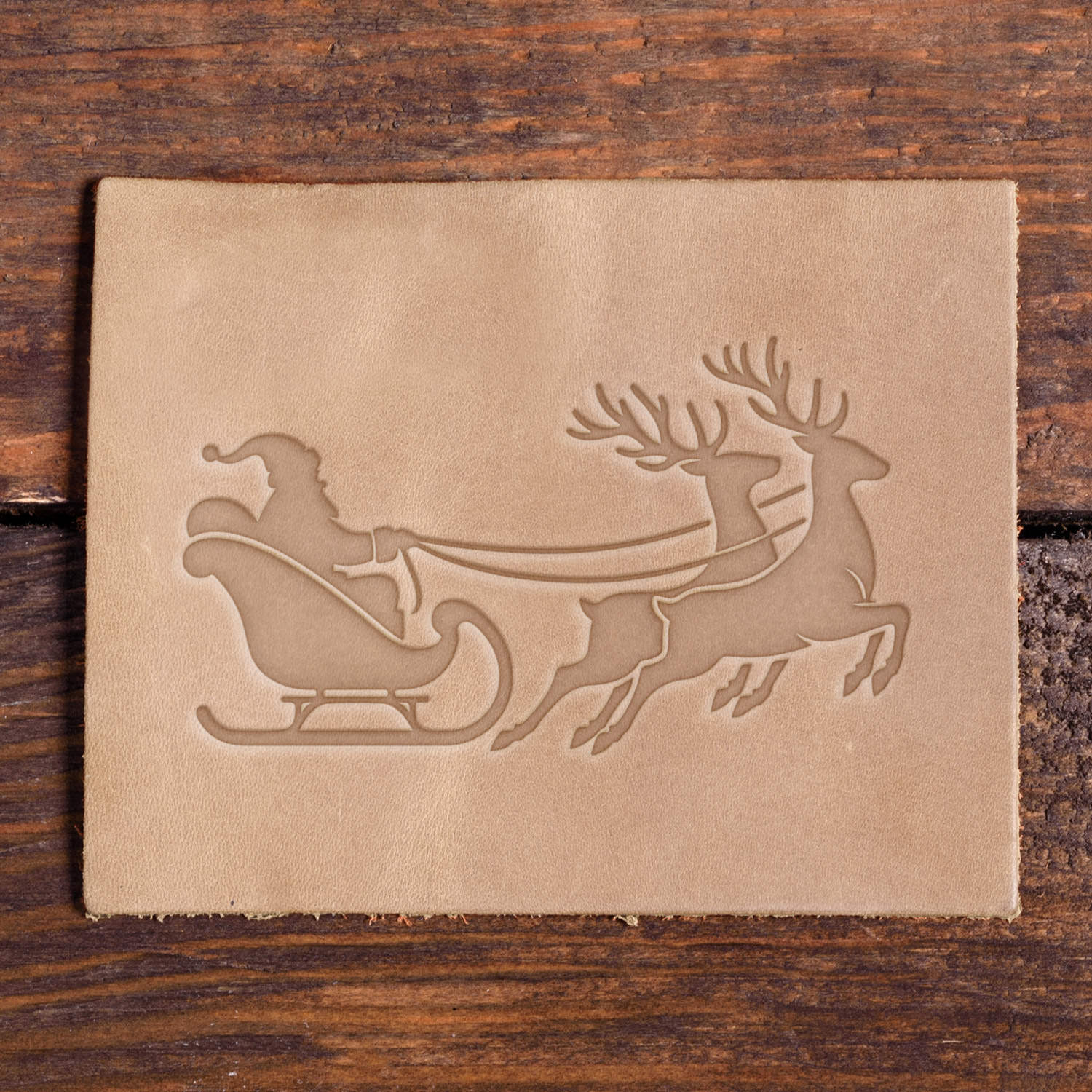 Santa Claus in Sleigh with Reindeer Delrin Leather Stamp