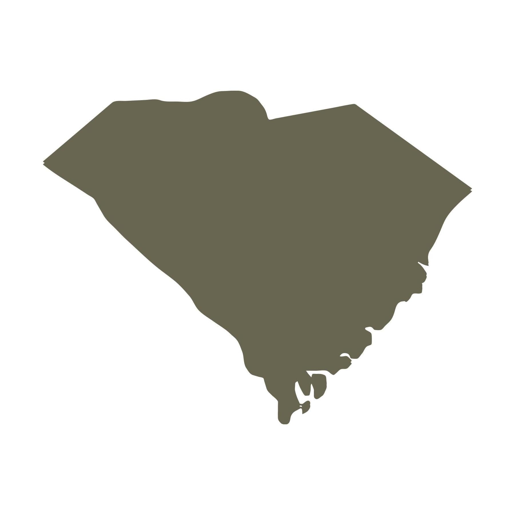 Delrin leather stamp design of the state of South Carolina, displayed as a simple silhouette outline for regional or travel-inspired leather projects.