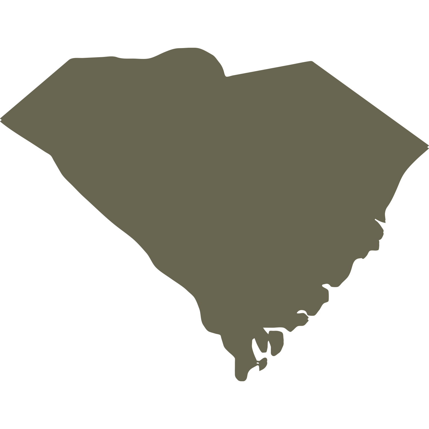 Delrin leather stamp design of the state of South Carolina, displayed as a simple silhouette outline for regional or travel-inspired leather projects.