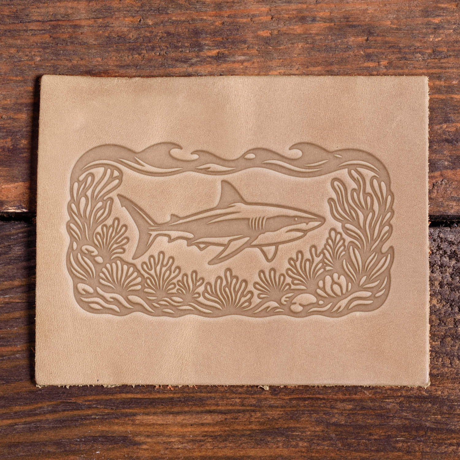 Shark in Coral Reef Delrin Leather Stamp