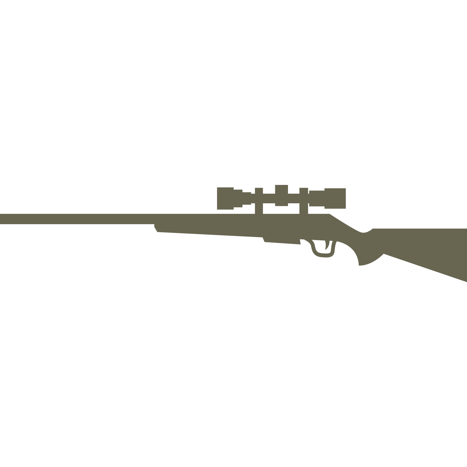 Delrin leather stamp design featuring a scoped hunting rifle in a clean, minimal silhouette.