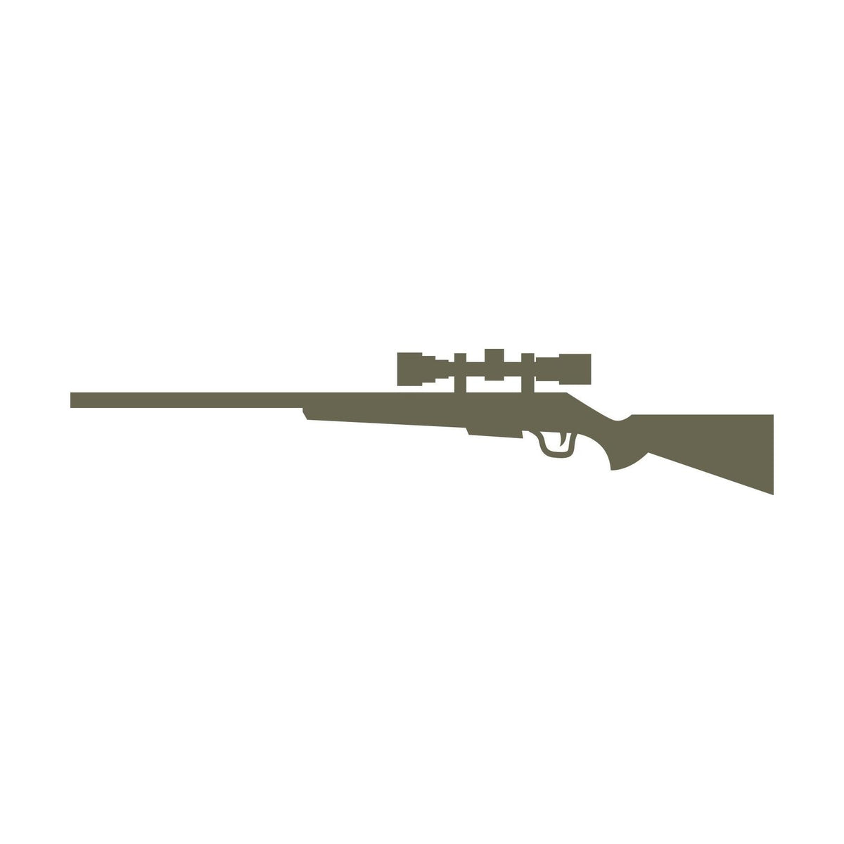 Delrin leather stamp design featuring a scoped hunting rifle in a clean, minimal silhouette.