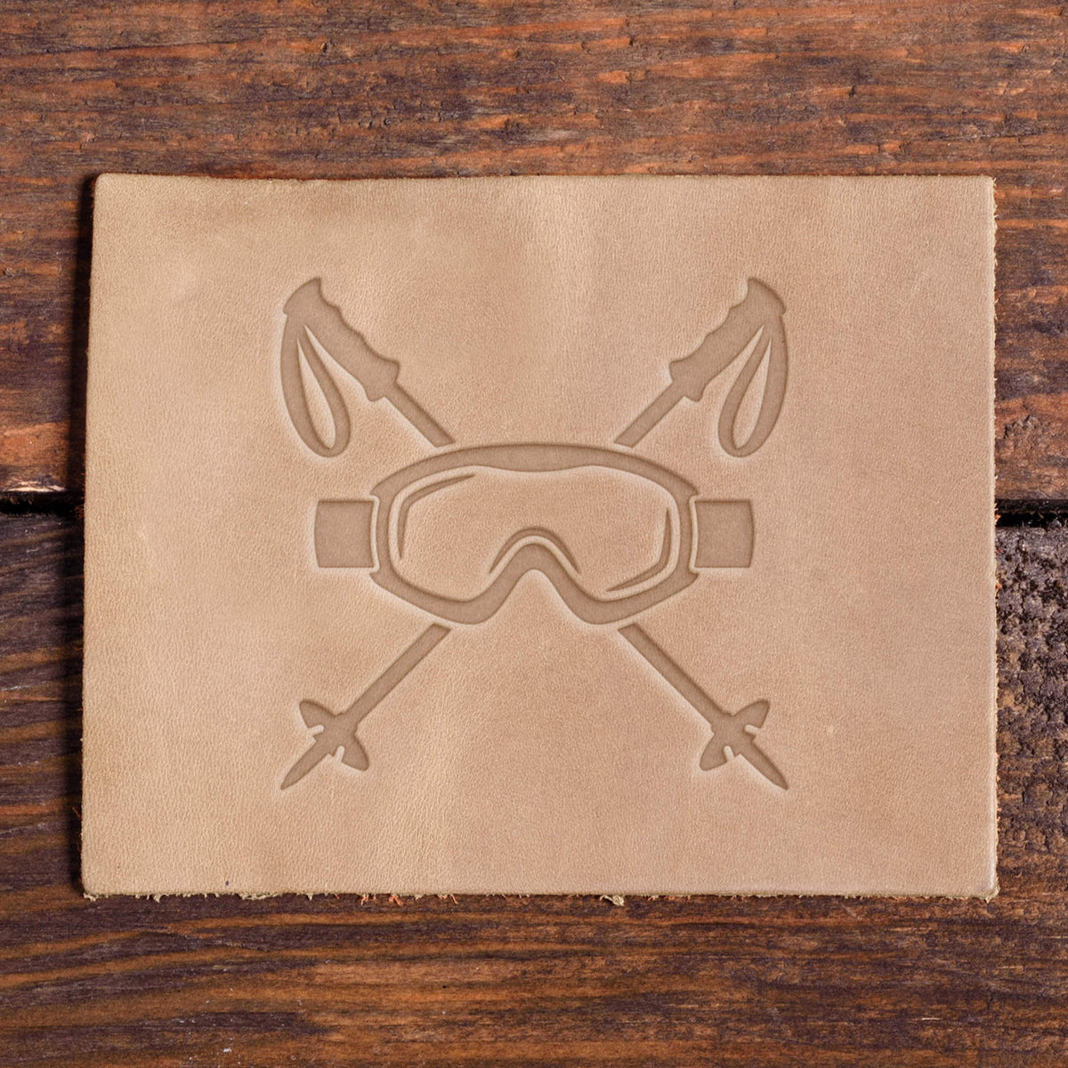 Ski Goggles and Crossed Poles Delrin Leather Stamp