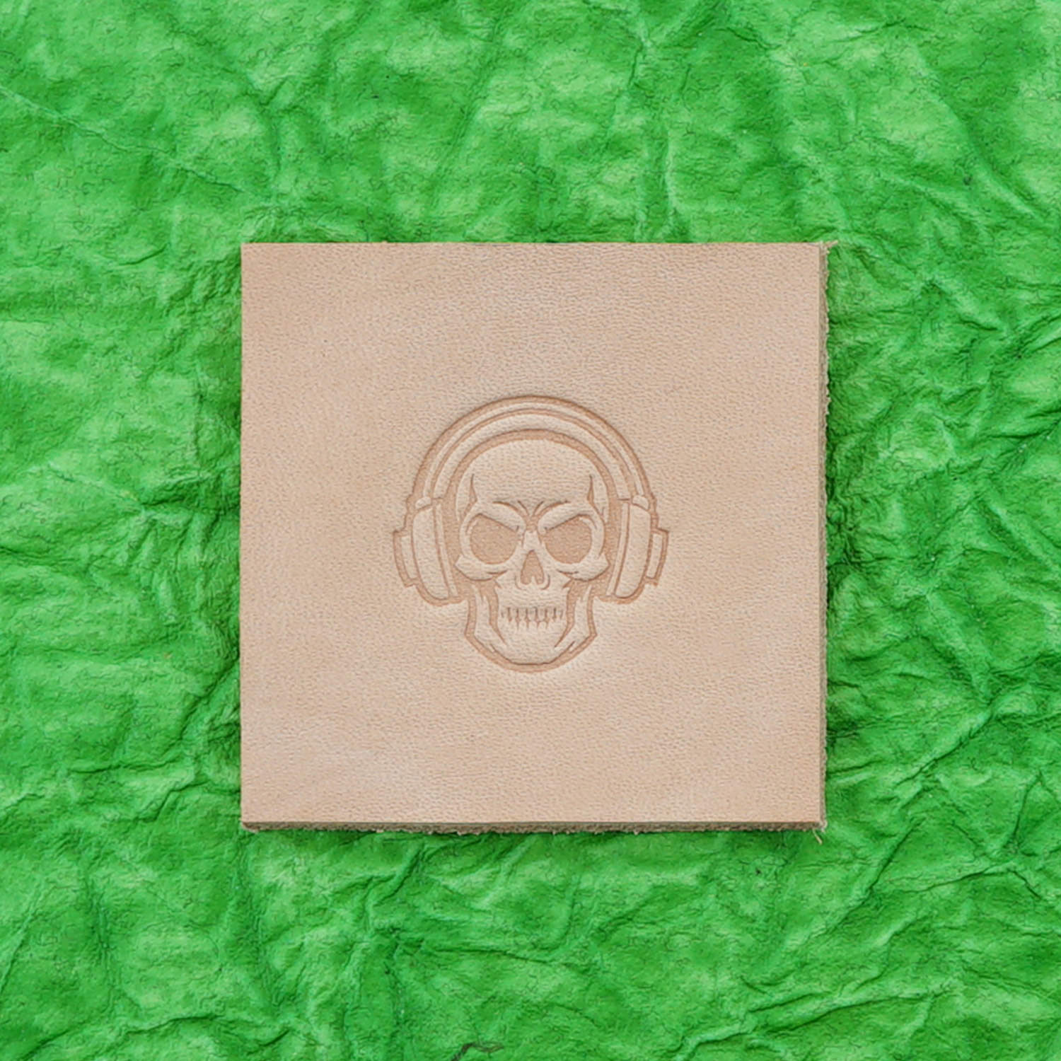 Skull with Headphones Delrin Leather Stamp