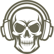 Aggressive skull with headphones graphic—designed for Delrin leather stamping.