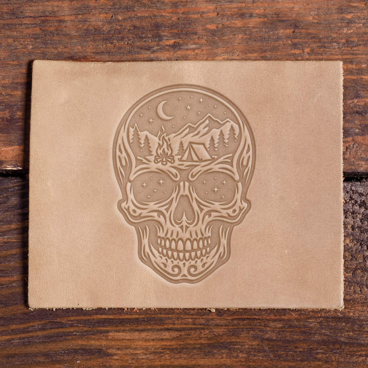 Camping Skull Delrin Leather Stamp