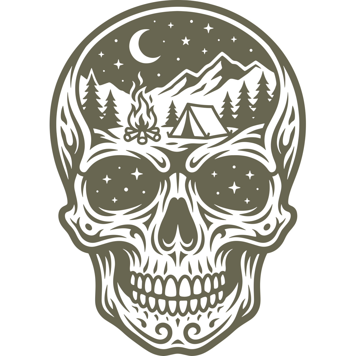 Camping Skull Delrin Leather Stamp