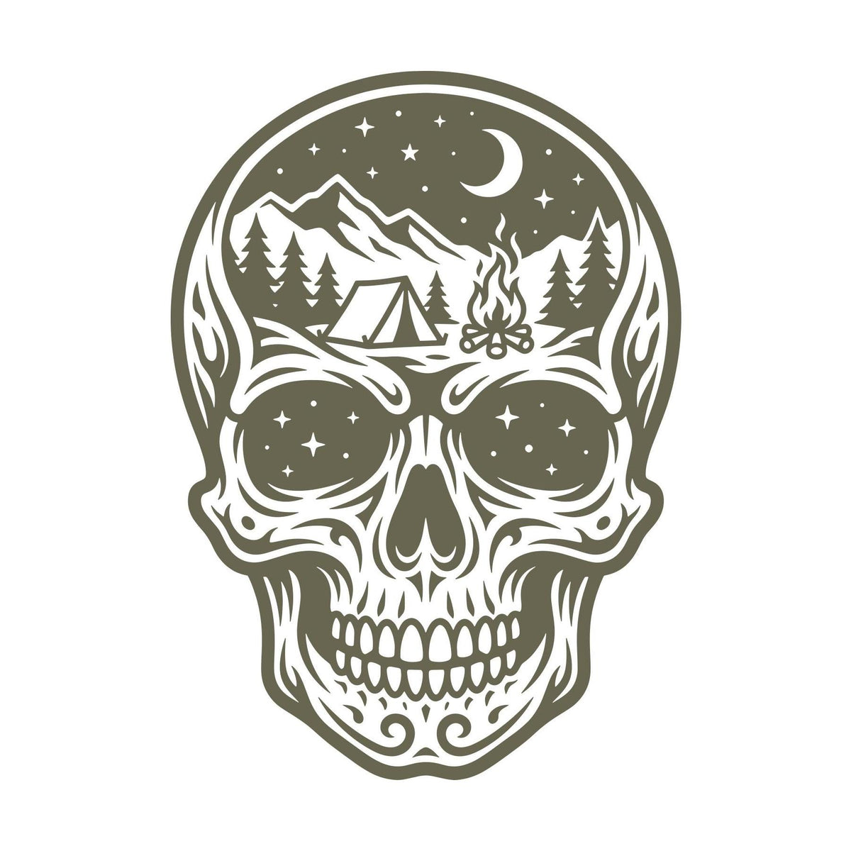 Camping Skull Delrin Leather Stamp