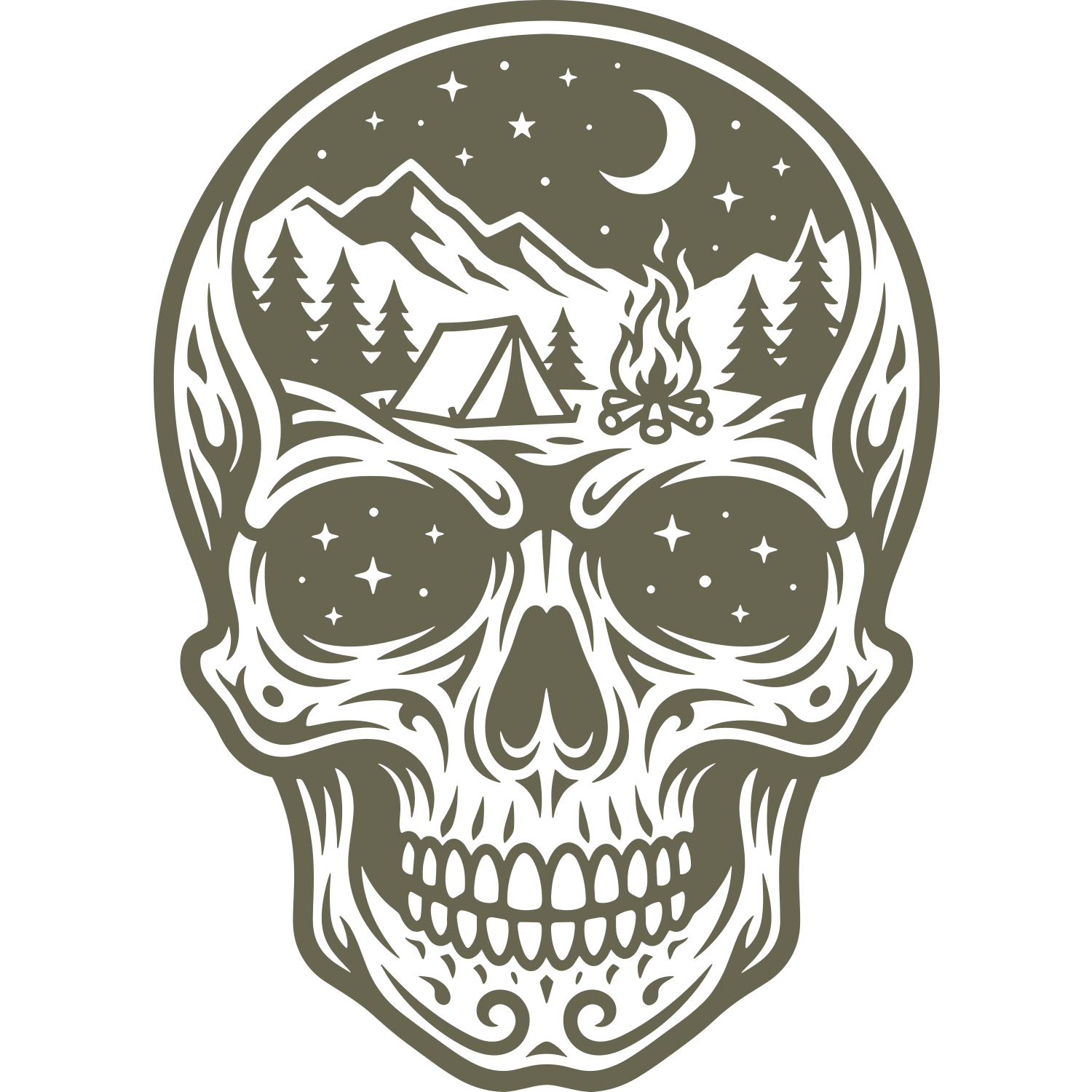 Camping Skull Delrin Leather Stamp