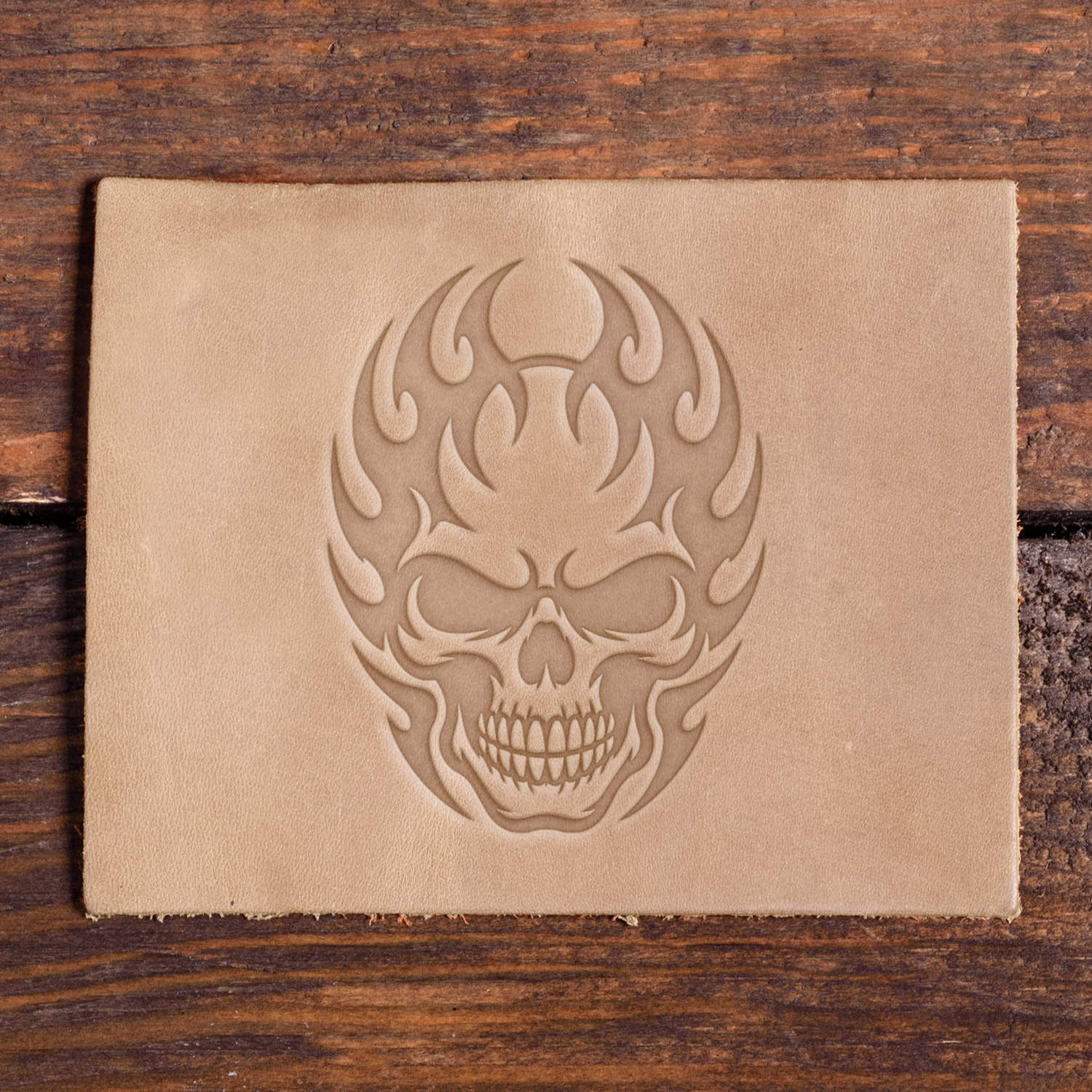 Flaming Skull Leather Stamp
